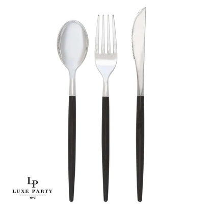 Silver • Black Plastic Cutlery Set | 32 Pieces