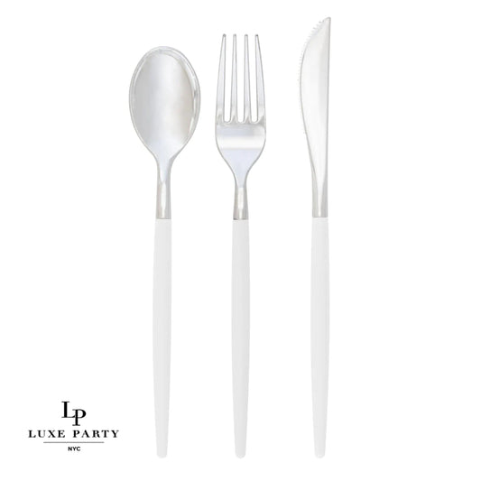 Copy of White • Silver Plastic Cutlery Set | 32 Pieces