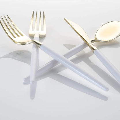 White • Gold Plastic Cutlery Set | 32 Pieces