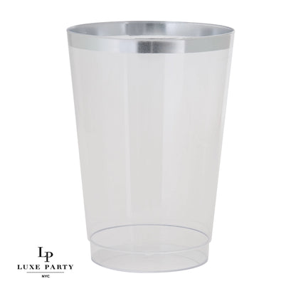 Luxe 12 Oz Clear Plastic • Silver Plastic Cups | 20 Cups