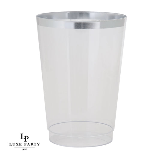 Luxe 12 Oz Clear Plastic • Silver Plastic Cups | 20 Cups