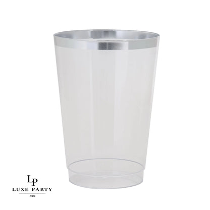 Luxe 9 Oz Clear Plastic • Silver Plastic Cups | 20 Cups