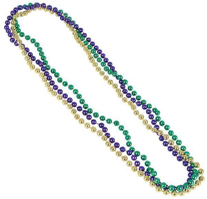 Green, Purple and Gold Plastic Mardi Gras Bead Necklaces (24-Count)