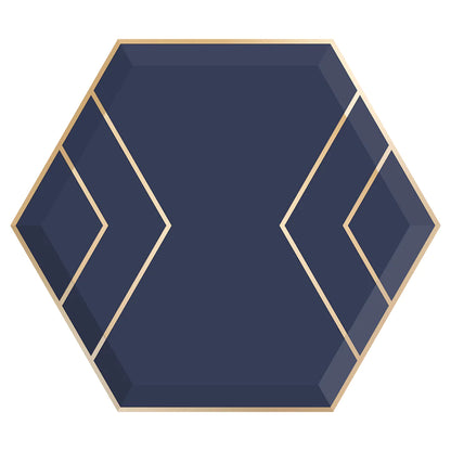 Navy & Gold Hexagon Paper Plates - Large