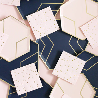 Navy & Gold Hexagon Paper Plates - Large