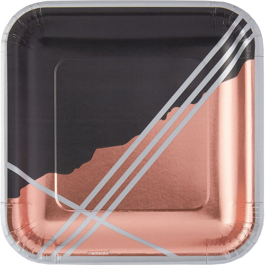 Metallic Black Facet Square Lunch Plates 8ct