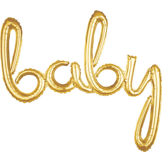 Air-Filled Gold Baby Cursive Letter Balloon Banner, 33in