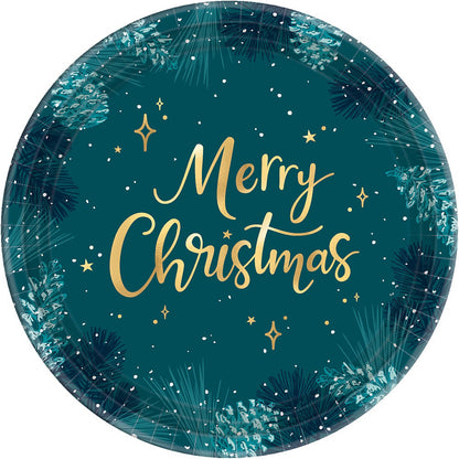 Merry  Christmas Metallic Dinner 10" Plates, Set of 8 Plates with Gold Foil Details*