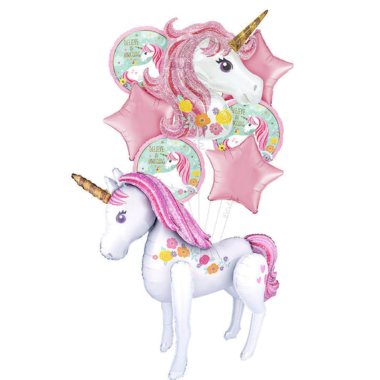 Magical Unicorn Deluxe Airwalker Balloon Bouquet, 8pc