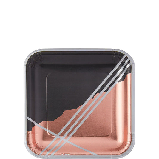 Metallic Black Facet Square Dessert Plates 8ct