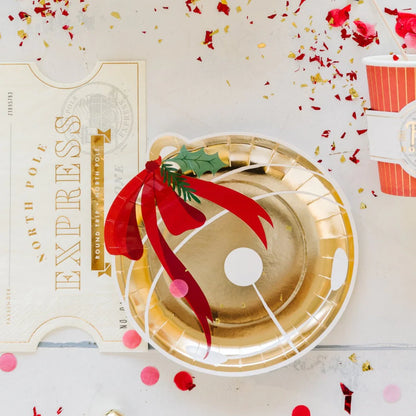 North Pole Express 7" Shaped Jingle Bell Plates, Set of 8 Christmas Bell Plates with Gold Foil Details*