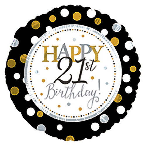 21st Birthday Gold/White 18in Mylar