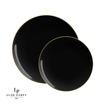 Round Black • Gold Plastic Plates | 10 Pack