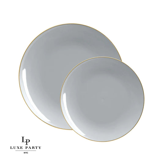 Round Purple • Grey & Gold Pattern Plastic Plates | 10 Pack