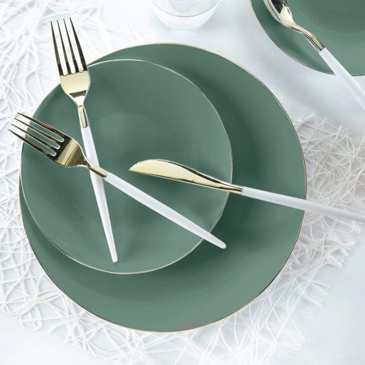 Round Sage • Gold Plastic Plates | 10 Pack