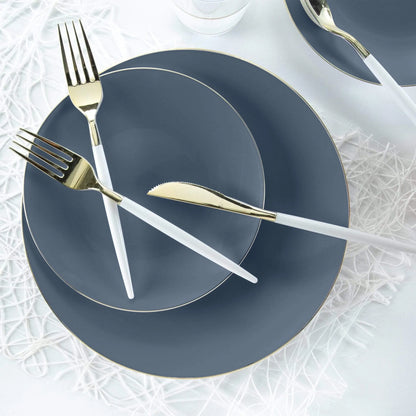 Round Slate • Gold Plastic Plates | 10 Pack