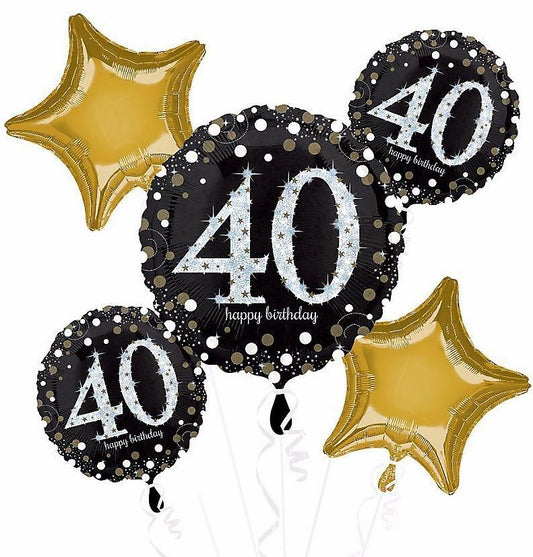 40th Birthday Balloon Bouquet 5pc - Sparkling Celebration