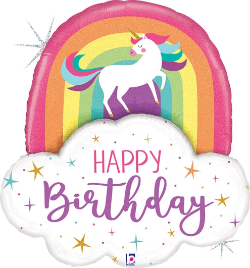 Happy Birthday Unicorn Rainbow Holographic, 35" Balloon*