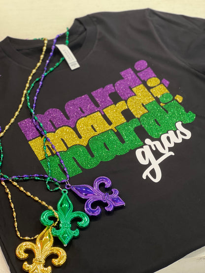 Mardi Gras 3x Repeat Glitter Shirt
