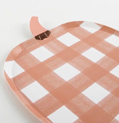 Gingham Pumpkin Plates, 8 Count