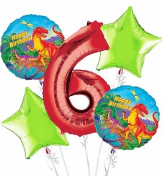 Prehistoric Dinosaurs Birthday Balloon Bouquet 5pc (Number Option)