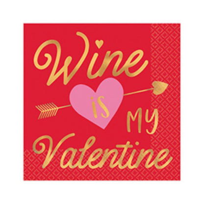 Wine Is My Valentine Beverage Napkin - 25cm