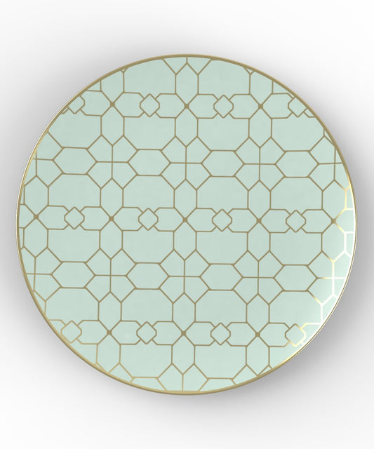 Mint/Gold Plates Lattice Pattern Plastic Plates | 10 Pack